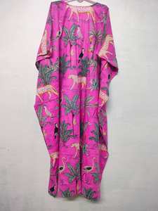 Robe Kaftan en Coton à Imprimé Jungle, Dentelle, Vintage, Longueur Genou, Coupe Évasée, Grande Taille, Style Indien, pour l'Été et le Quotidien - Product Image 2