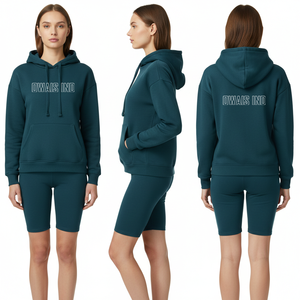 Conjunto deportivo informal de dos piezas para mujer, con sudadera con capucha y cremallera marrón, pantalones cortos y estampado de letras. - Product Image 2
