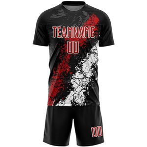 Ensemble Maillot et Short de Football Personnalisé Sublimé pour Homme – Noir, Rouge, Blanc – Coupe Athlétique, Col Rond, Anti-Transpiration - Product Image 2