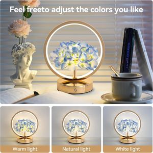 Lampada a Sfera con Fiori di Ortensia, Ricaricabile Senza Fili, Luce Notturna Dimmerabile a 3 Intensità, Regalo per Donne/Mamme, Accessorio per Camera da Letto - Product Image 4