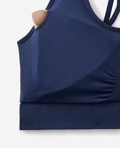Premium Quality Women's Seamless Navy Sports Bra High Support Solid Color Spaghetti Strap Front Activewear Yoga Top All Season - Product Image 5