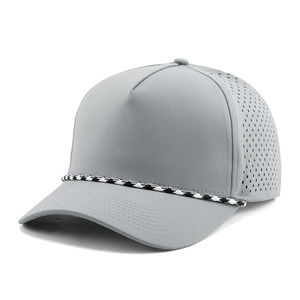 Gorra de golf personalizada de 5 paneles con logo grabado, impermeable, con cuerda, perforaciones láser, estilo trucker de alto rendimiento, hebilla dorada de cobre común - Product Image 2