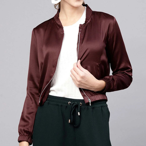 Custom Logo Women Varsity Winter Satin Bomber <b>Jacket</b> Solid Color Zipper Regular <b>Lightweight</b> Elegant <b>Ladies</b> Evening Outerwear - Product Image 1