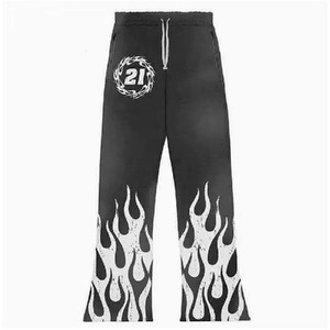 Ensemble de survêtement évasé en mélange de coton avec sweat à capuche et pantalon large, ensemble décontracté assorti avec imprimé graphique - Product Image 4