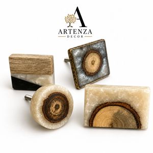 Pomo Redondo Moderno de Resina y Madera Natural, Tirador de Cajón Hecho a Mano, Manija Decorativa para Muebles, Accesorio para Armario, Artenza Decor - Product Image 4