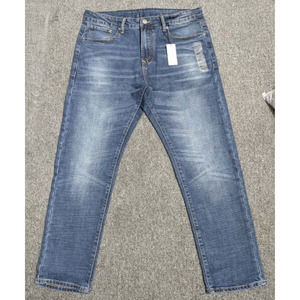 Jean droit taille mi-haute pour homme, avec ceinture élastique et braguette boutonnée, en tissu tissé mi-lourd, couleur foncée vintage, effet adouci, décontracté - Product Image 5