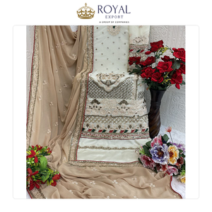 Mode de luxe : Nouvelle collection de costumes de créateurs pour les fêtes, en faux georgette avec broderies de perles, costume pakistanais - Product Image 4