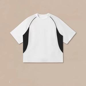 Camisetas de streetwear personalizadas extragrandes con paneles en contraste, camisetas de verano lisas, camisetas casuales con bloques de color - Product Image 4