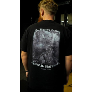 Camiseta Negra para Hombre con Estampado en la Espalda, Diseño de Isaías 54:17, Manga Corta, Corte Regular, Algodón Jersey, Estilo Casual, Cuello Redondo - Product Image 3