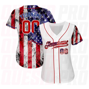 Camiseta de Béisbol Personalizada con Bandera Americana 3D Blanca, Roja y Azul Rey, Impresión por Sublimación, Diseño de Logotipo Personalizado - Product Image 2