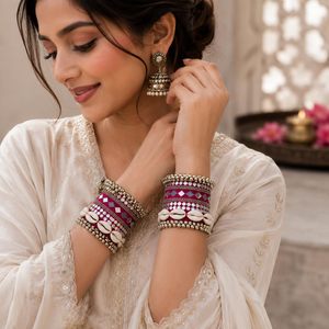 Bohemian Women's Handmade Cuff Bracelets with Shell Inlay Pink <b>Mirror</b> <b>Beads</b> Geometric Pattern Statement Fashion Party Jewelry - Product Image 4