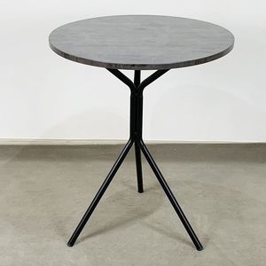 Industrial Round Stone Top Coffee <b>Table</b> with Minimalist Black Metal Tripod Base for Modern Living Room <b>D</b>écor - Product Image 1