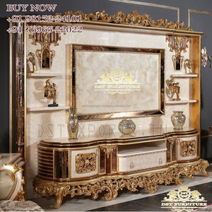 Unidad de televisión tallada a mano de madera de teca exclusiva, soporte de TV antiguo de estilo francés para el hogar, soporte de TV de madera de teca clásico para el hogar - Product Image 4