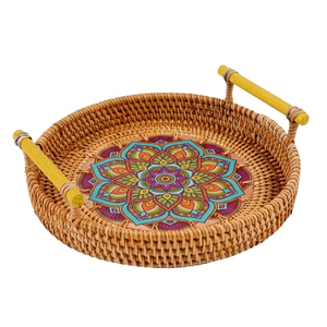 Premium <b>Woven</b> Rattan Tray Wooden Serving Plate for Holiday Hosting Elegant Handcrafted Home Decor Accessory - Product Image 2