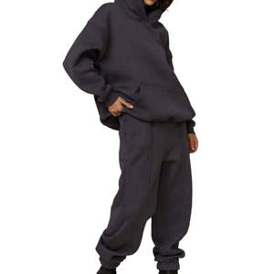 Conjunto Deportivo Informal para Mujer, Sudadera con Capucha y Pantalones Jogger de Algodón Azul Marino Oscuro, Corte Holgado, Manga Larga, Color Sólido, para Otoño - Product Image 2