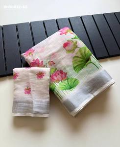 Dernière collection de saris et chemisiers élégants en lin doux avec imprimé floral numérique, fabriqués à Surat. - Product Image 5