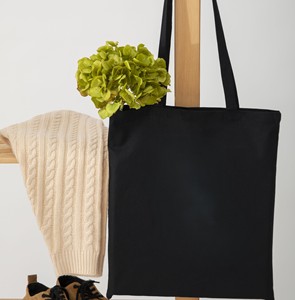 Black Cotton Tote <b>Bag</b> <b>Medium</b> <b>Size</b> Hand Length Shoulder Handle Daily Use Travel Shopping <b>Bag</b> - Product Image 1