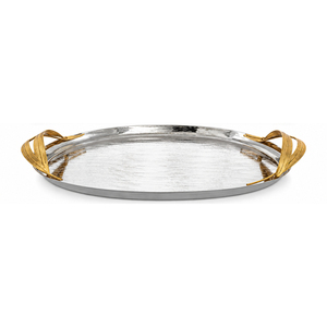 Antique Vintage Gold <b>Decorative</b> Tray Set Of With Handles Metal Oval Serving Platter For Coffee Table & Home Decor <b>Accents</b> - Product Image 2