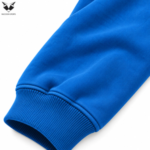 Sudadera con capucha unisex de forro polar azul grueso con pedrería, bordado gráfico gótico y borde sin rematar, al por mayor - Product Image 4