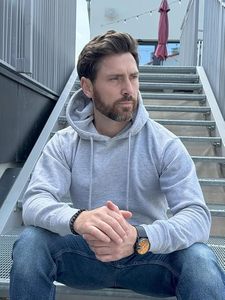 Sudadera con Capucha Gris para Hombre, Corte Regular, Color Sólido, Algodón French Terry, Ropa Casual de Otoño - Product Image 4