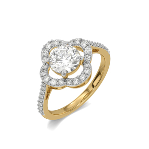 Anillo de Compromiso de Oro Amarillo con Diamante de Corte Brillante Redondo y Engaste Pavé, Joyería Fina Clásica para Mujer - Product Image 1