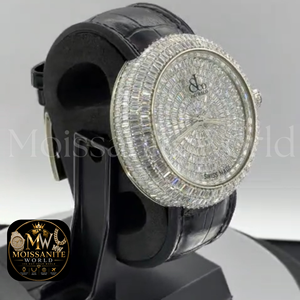 Montre de luxe Hip Hop Moissanite World avec cadran rond en diamant, bracelet en cuir et boucle à quartz - Product Image 3