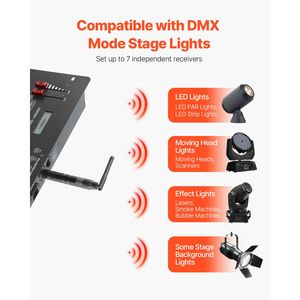 Ricevitore Wireless DMX con 7 Ricevitori e 1 Trasmettitore, Banda ISM 2.4G, Portata 200m, Adattatore per Borsa - per Accessori Illuminazione Scenica - Product Image 3