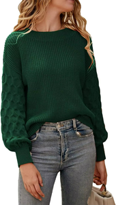 Women's 2025 Winter Casual Long Sleeve Crewneck Loose Chunky Knit Jumper Tops Blouse with Embossed Logo <b>Pullover</b> <b>Sweater</b> - Product Image 2