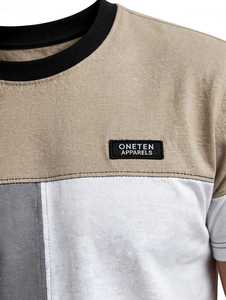 T-shirt décontracté pour homme ONETEN, col rond, manches courtes, tricoté, avec logo frontal, blocs de couleur, bordure contrastante, 100 % coton, légèrement extensible - Product Image 6