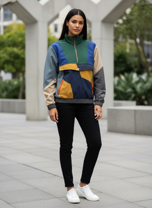 Men's Color Blocking Quarter-Zip Bomber Jacket Casual Windproof Polyester Cotton Blend Autumn Wear - Product Image 5