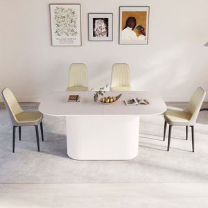 63 \ "medievale moderno stile crema MDF tavolo da pranzo PU Set 4 pezzi assemblato Desktop gamba in metallo nero per uso domestico cucina - Product Image 1