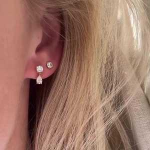 1 Carat Teardrop <b>Dangle</b> Drop Stud <b>Earrings</b> Round Pear Cut 14K Solid Gold Lab Grown <b>Diamond</b> Two Stone Linear Chandelier Wholesale - Product Image 2