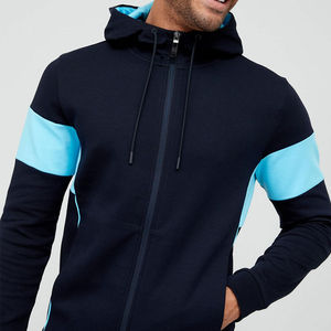 Mens Navy Blue Color Block Tracksuit Set Full <b>Zip</b> <b>Hooded</b> Sweatshirt Jogger Pants Athletic Sportswear Casual Two Piece Hoodie Set - Product Image 3