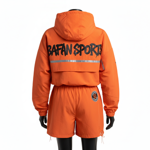 Conjunto corto cortavientos para mujer, transpirable, de poliéster, con panel reflectante, logotipo personalizado, conjunto corto cortavientos para mujer, talla grande - Product Image 2