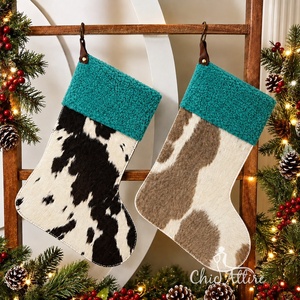 Rustic <b>Tooled</b> <b>Leather</b> Christmas Stocking custom Real Genuine Cowhide <b>Leather</b> Fringes & Concho Design for Holiday Souvenirs - Product Image 1