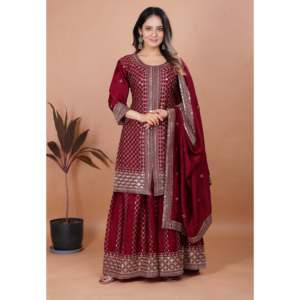 ชุดสูท Sharara ปักดีไซน์เนอร์พร้อมชุดปักตามลำดับสำหรับชุดงานพรอม - Product Image 4