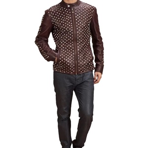 แจ็กเก็ตหนังวัวสำหรับผู้ชาย, แจ็กเก็ตฤดูหนาวสไตล์พังค์สไตล์นักขี่จักรยานมีซิปปิดด้วยหมุดปักหมุดเสื้อแจ็คเก็ตหนังลำลองสำหรับผู้ชาย - Product Image 1