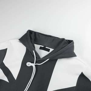 Vente flash : sweat-shirt à capuche à manches courtes en coton molletonné imprimé noir et blanc, style streetwear pour homme, coupe classique - Product Image 2