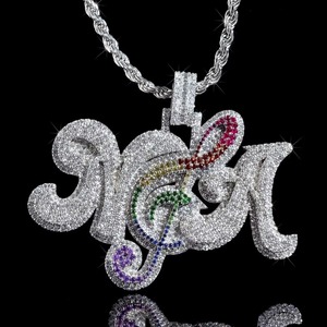 Iced Out Moissanite <b>Initial</b> Letter <b>Pendant</b> With Rainbow Accents 925 <b>Silver</b> Rhodium Plated Hip Hop Style Jewelry Gifts For Him - Product Image 3