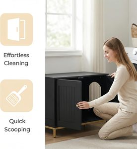 Mueble para Arenero de Gatos, Baño para Gatos con Estructura Metálica, Casa para Mascotas, Compatible con la Mayoría de los Areneros, Estilo Moderno, Negro y Dorado - Product Image 6