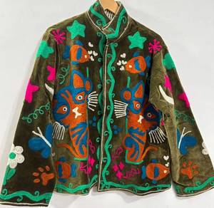Wholesale Handmade Velvet <b>Cat</b> Embroidered Jacket Women Boho Winter Short Coat Ethnic Cute Animal Motif Casual Outerwear - Product Image 2