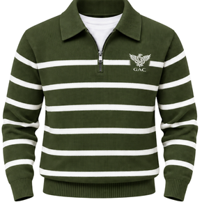 Pull en maille pour homme vert olive et blanc imprimé, épais, anti-boulochage, en laine/acrylique, à col zippé, manches longues, poignets côtelés - Vente en gros - Product Image 1