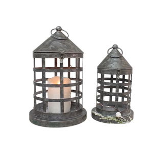 Lanterne en métal galvanisé style industriel farmhouse, porte-bougie suspendu pour décoration intérieure et extérieure, lanterne en fer et verre - Product Image 3