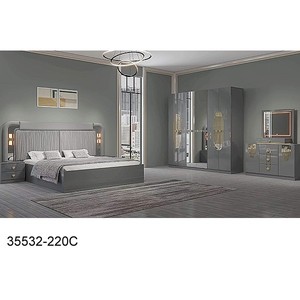 Juego de dormitorio moderno 35532-220C tamaño King, muebles de MDF con cabecero iluminado y armario con espejo, 5 piezas/juego - Product Image 1