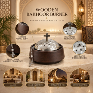 Quemador de Bakhoor Tradicional de Madera |   Porta Incienso de Acero Inoxidable con Diseño de Cúpula Árabe para Decoración de Fragancia en el Hogar, Ramadán, Eid y Majlis - Product Image 5