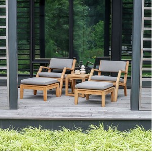 Ensemble de chaises longues d'extérieur en teck massif, 5 pièces, fauteuils inclinables de patio avec ottoman et table d'appoint - Product Image 1