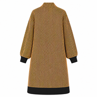 Cardigan long en maille chevronnée en acrylique pour femme NCBW Sorority, style décontracté, ouvert sur le devant, avec poignets côtelés brodés