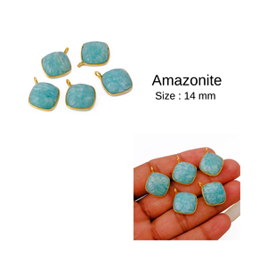 Amazonite naturelle sculptée à la main coussin pendentif pierre précieuse fleur plaqué or connecteur pour bricolage bijoux en gros - Product Image 4