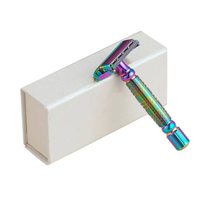 Kaamir Instruments Custom Logo Plasma Coated Rainbow Stainless Steel Handle Super Stainless Steel Blade Double Edge Safety Razor - Product Image 1