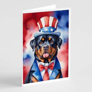 Whimsical Rottweiler Patriotic American Tarjetas de notas en blanco Paquete de 8 A7 Tamaño 5x7 con sobres - Product Image 1